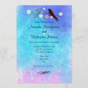 Stylish Watercolors in Pink Purple Blue Wedding Invitation