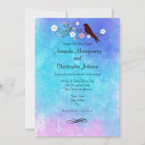 Stylish Watercolors in Pink Purple Blue Wedding Invitation