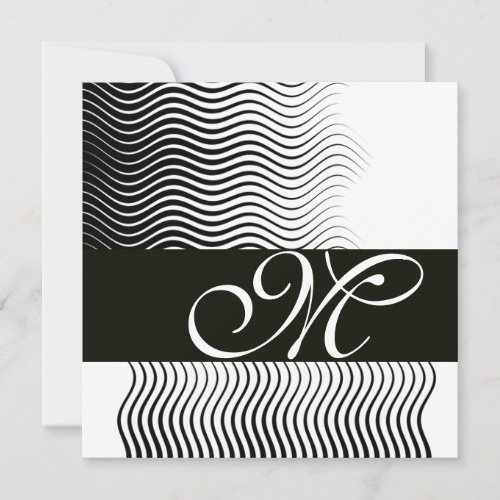 STYLISH WAVES MONOGRAM black and white Invitation