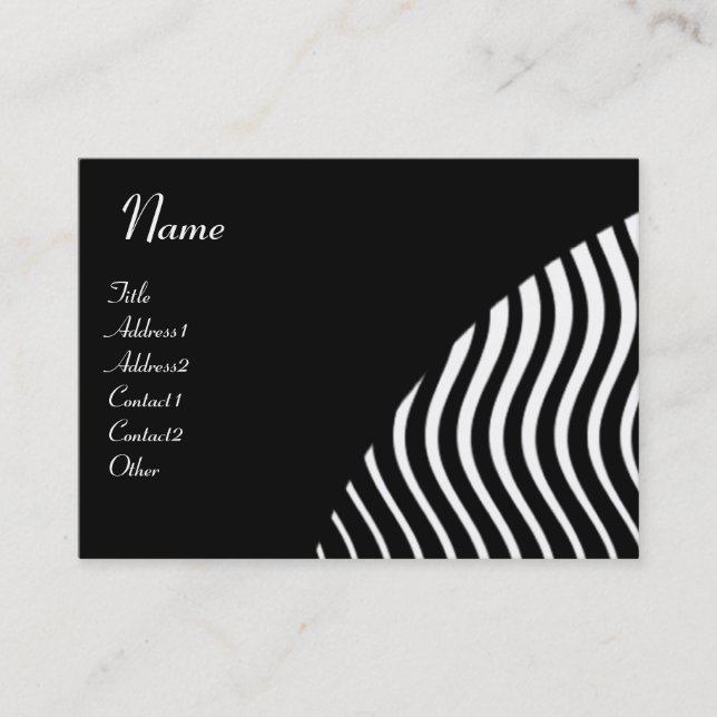 STYLISH WAVES MONOGRAM, black and white pink Business Card (Front)