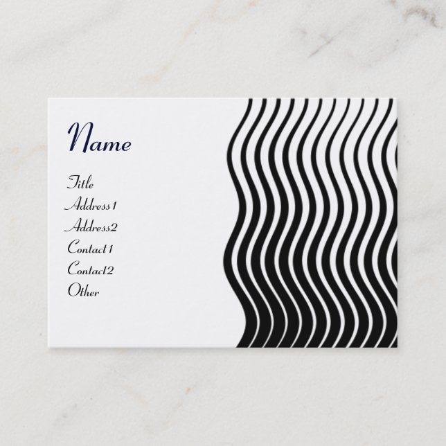 STYLISH WAVES MONOGRAM, black and white pink Business Card (Front)