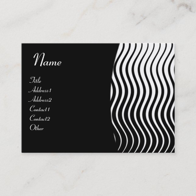 STYLISH WAVES MONOGRAM, black and white pink Business Card (Front)