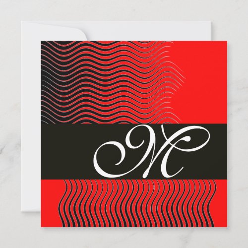 STYLISH WAVES MONOGRAM black and whitered Invitation