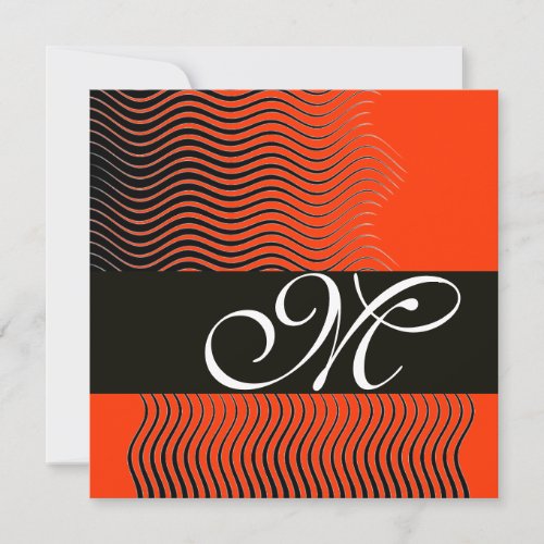 STYLISH WAVES MONOGRAM black and whitered Invitation