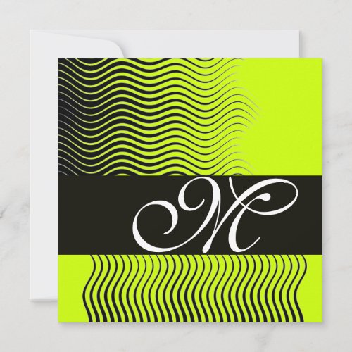 STYLISH WAVES MONOGRAM black and whiteyellow Invitation