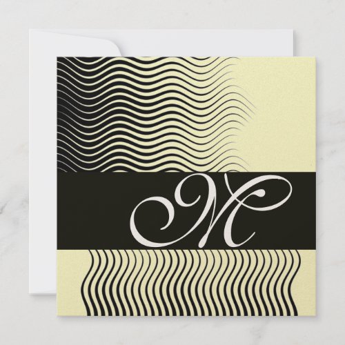 STYLISH WAVES MONOGRAMblack whitegold metallic Invitation