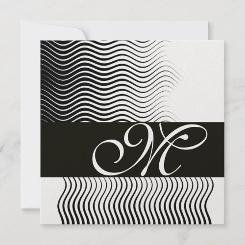 STYLISH WAVES MONOGRAMblack whiteice metallic Invitation