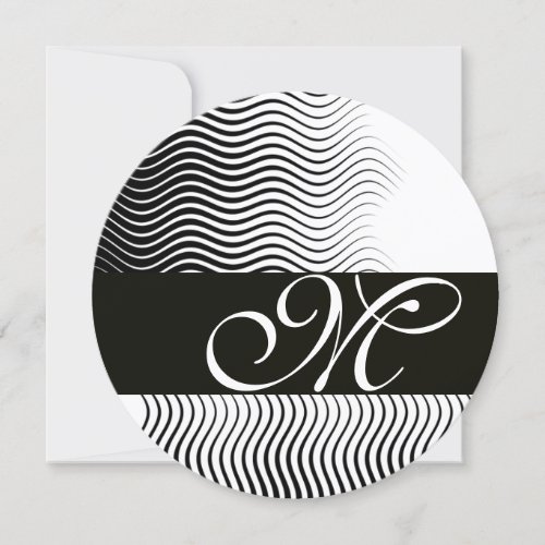 STYLISH WAVES MONOGRAMblack white Invitation