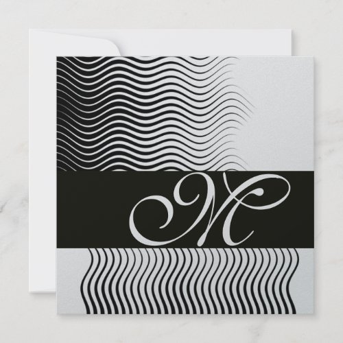 STYLISH WAVES MONOGRAMblack whitesilver metallic Invitation