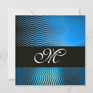 STYLISH WAVES MONOGRAM, blue sapphire Invitation