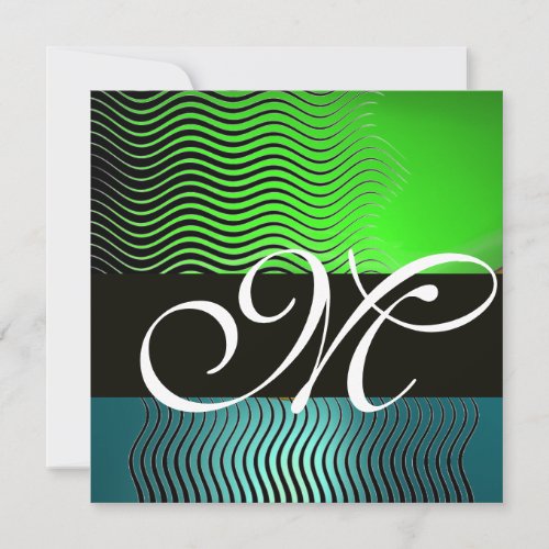 STYLISH WAVES MONOGRAMblue turquase emerald green Invitation