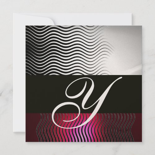 STYLISH WAVES MONOGRAM Gold Red Ruby Burgundy Invitation