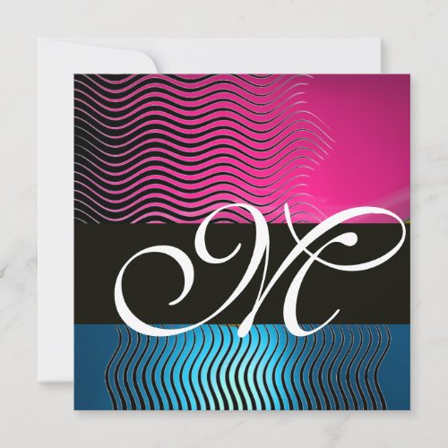 STYLISH WAVES MONOGRAMpink blue sapphire Invitation