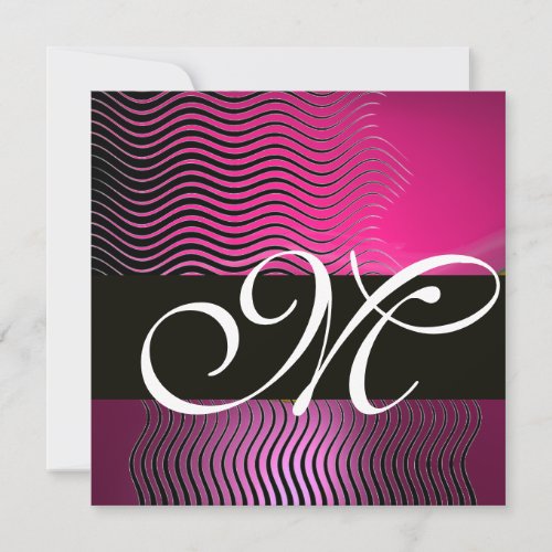 STYLISH WAVES MONOGRAMpinkpurple amethyst Invitation