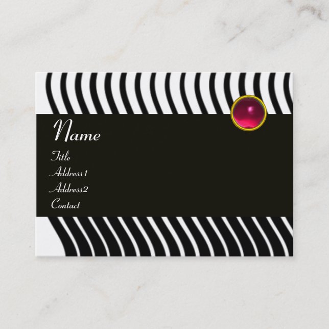STYLISH WAVES MONOGRAM RUBY, black and white pink Business Card (Front)