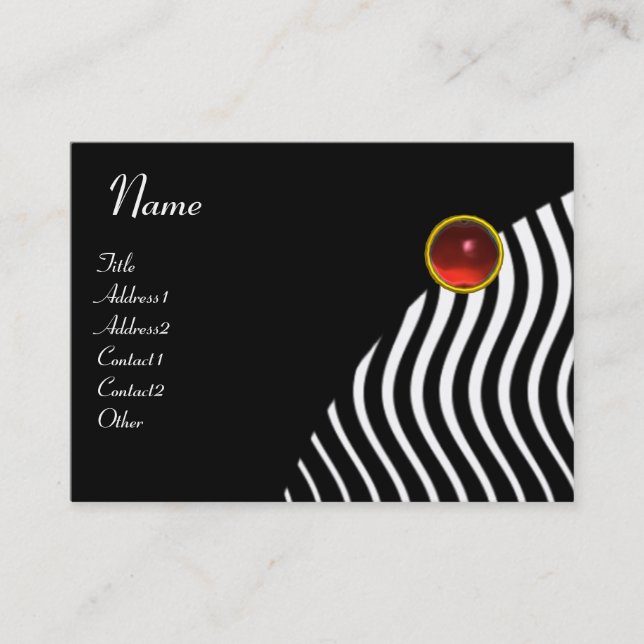 STYLISH WAVES MONOGRAM RUBY Black White Red Business Card (Front)