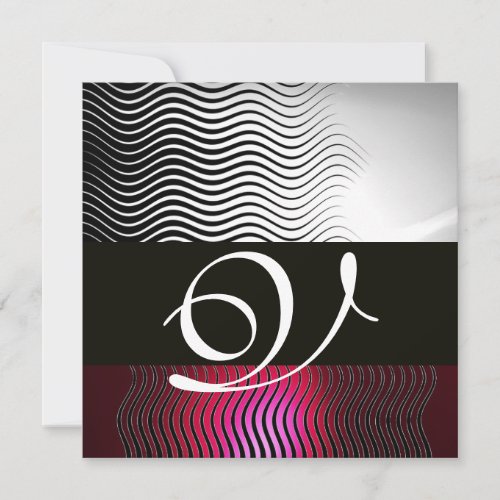 STYLISH WAVES MONOGRAMWhite Red Ruby Burgundy Invitation