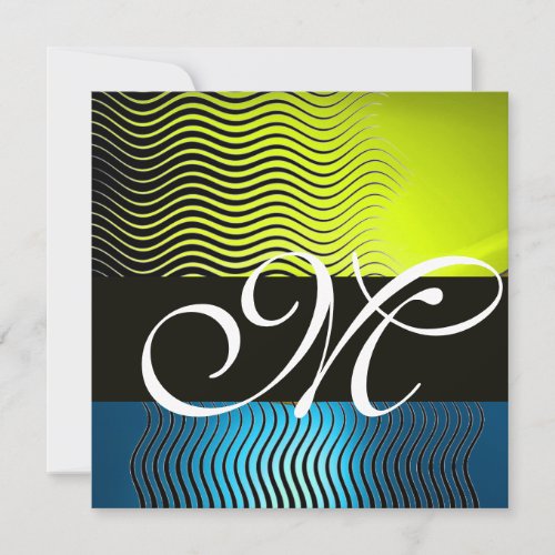 STYLISH WAVES MONOGRAM yellow blue sapphire Invitation