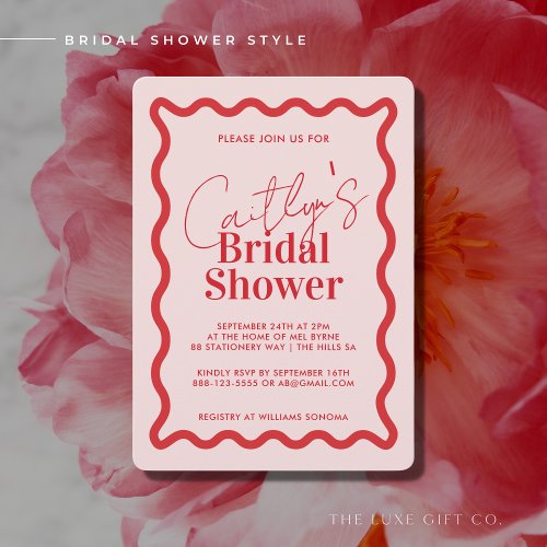 Stylish Wavy Red Border Bridal Shower Invitation