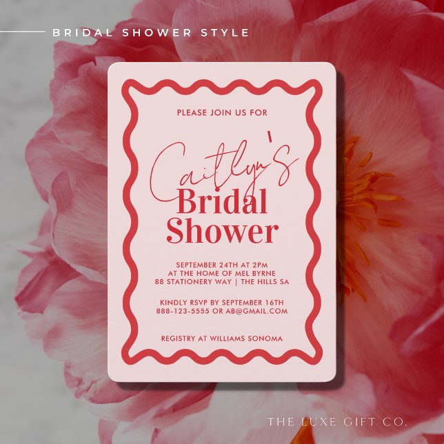 Stylish Wavy Red Border Bridal Shower Invitation (Creator Uploaded)