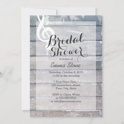 Stylish Weathered Wood Musical Bridal Shower 5x7 Paper Invitation Card