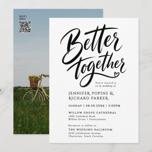Stylish Wedding Black Script Better Together Photo Invitation