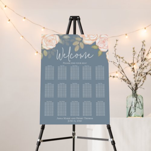 Stylish Wedding Dusty Blue Welcome Seating Chart  Foam Board