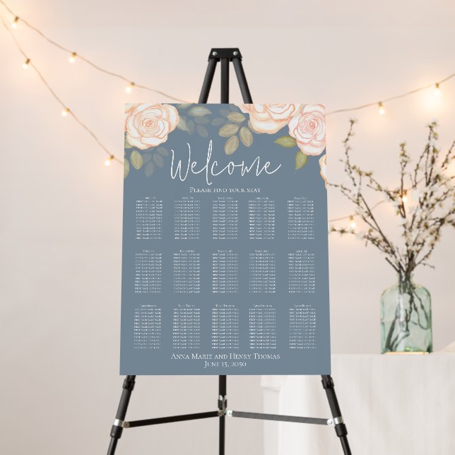 Stylish Wedding Dusty Blue Welcome Seating Chart  Foam Board (In Situ (Stand))