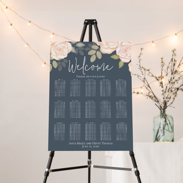 Stylish Wedding Dusty Blue Welcome Seating Chart  Foam Board (In Situ (Stand))