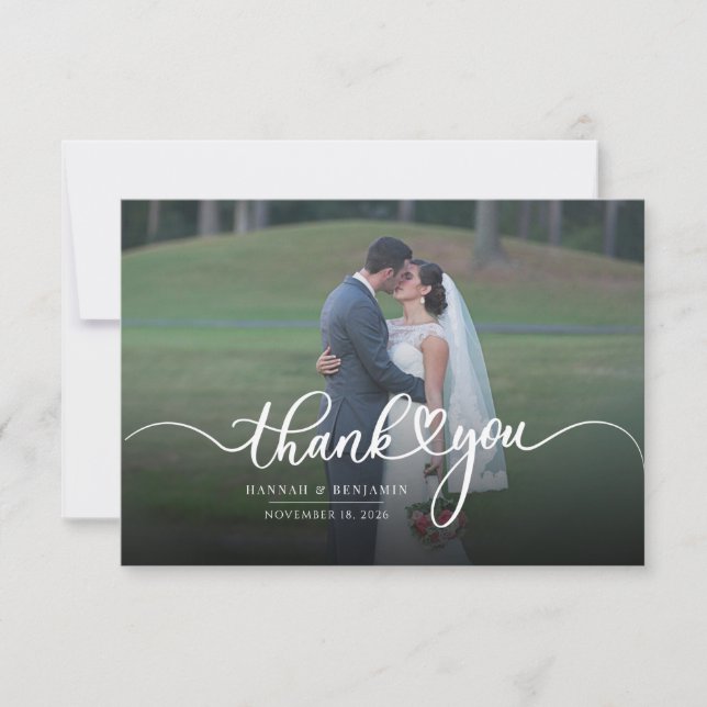 Stylish Wedding Hand-Lettered Photo Thank You Card (Front)