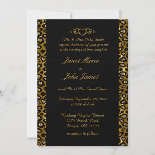 Stylish Wedding in Gold  Black Leopard Invitation