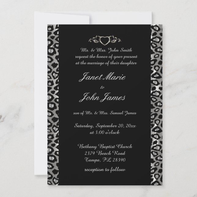 Stylish Wedding in Silver & Black Leopard Invitation (Front)