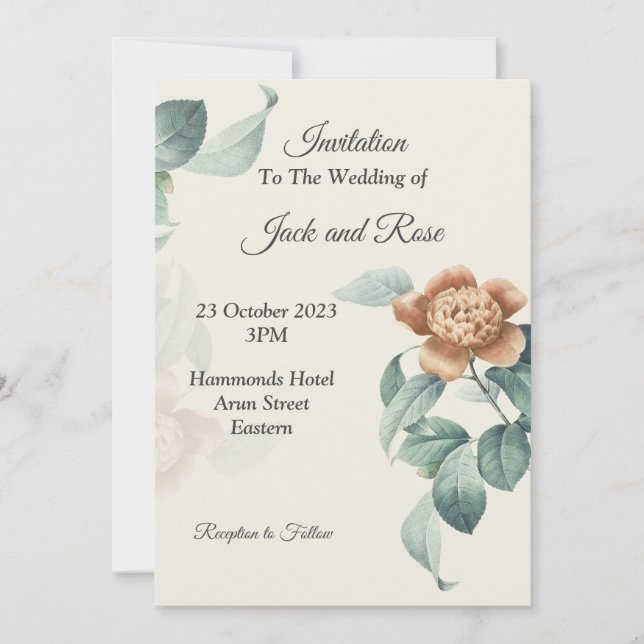 stylish Wedding Invitation, beige,green,pink Invitation (Front)