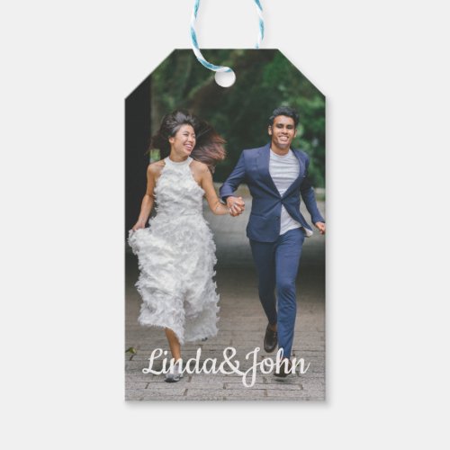 stylish wedding photo classic script gift tags