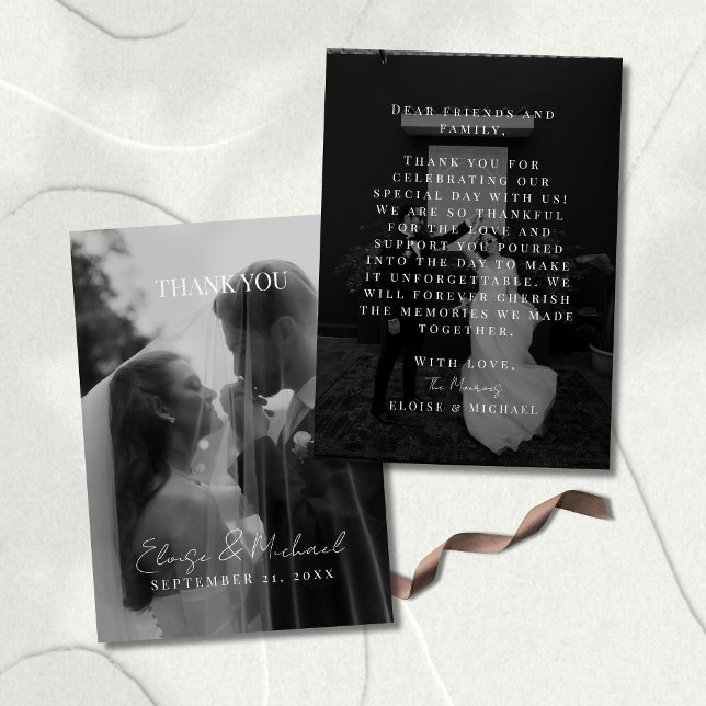 Stylish Wedding Photo Double-sided Thank You Card (Thank guests for celebrating your special day with this Stylish Wedding Photo Double-sided Thank You)