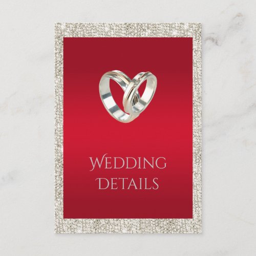 Stylish Wedding Rings Ruby Red  Glitter Wedding Enclosure Card