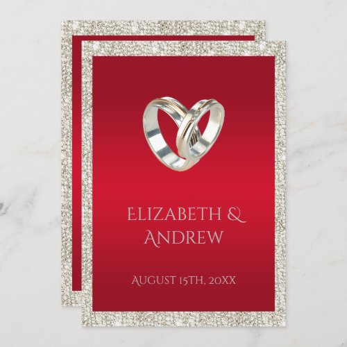 Stylish Wedding Rings Ruby Red  Glitter Wedding Invitation