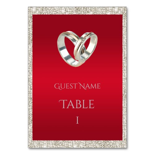 Stylish Wedding Rings Ruby Red  Glitter Wedding Table Number