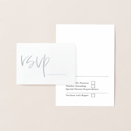 Stylish Wedding RSVP Typography Silver Foil Card