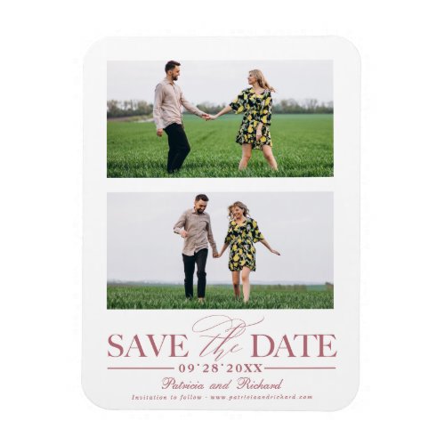 Stylish Wedding Save The Date 2 Photo Collage Magnet