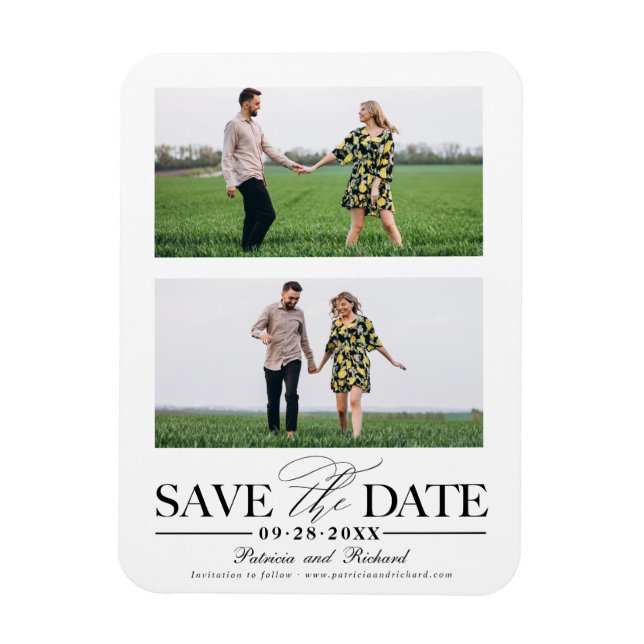 Stylish Wedding Save The Date 2 Photo Collage Magnet (Vertical)