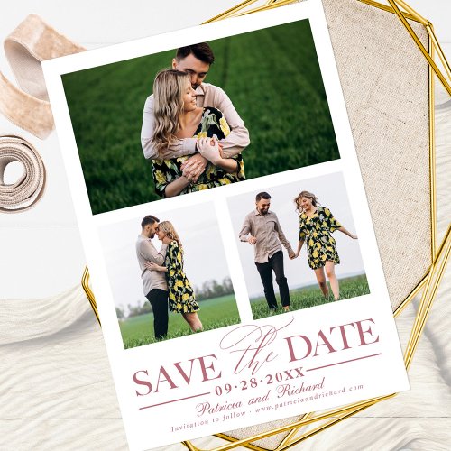 Stylish Wedding Save The Date 3 Photo Collage Invitation