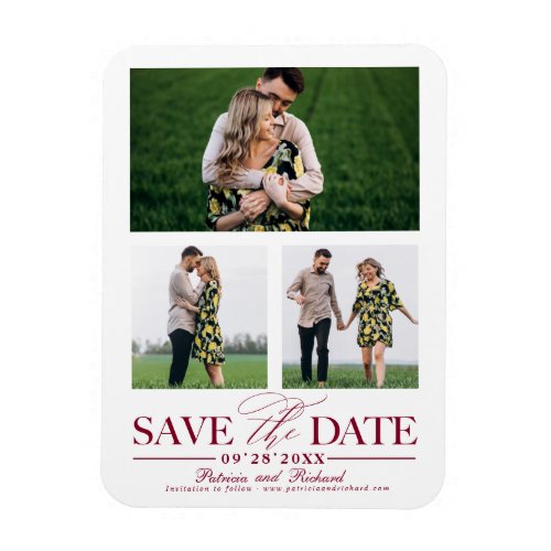Stylish Wedding Save The Date 3 Photo Collage Magnet