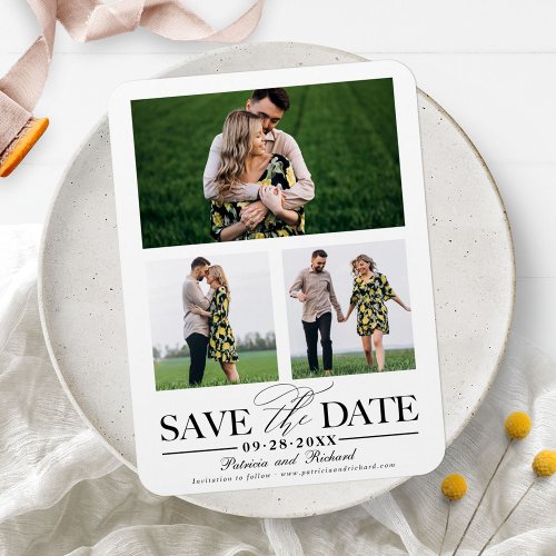 Stylish Wedding Save The Date 3 Photo Collage Magnet