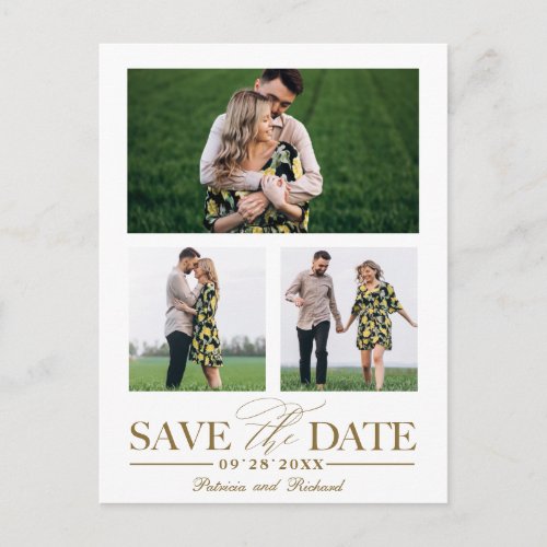 Stylish Wedding Save The Date 3 Photo Collage Postcard