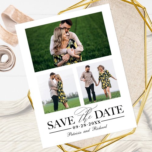 Stylish Wedding Save The Date 3 Photo Collage Postcard