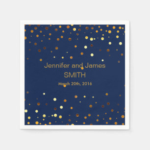 STYLISH WEDDING TABLE Blue Gold Conffeti Glitter Napkins
