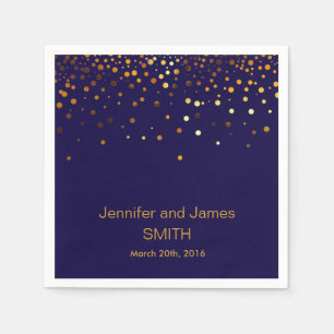 Stylish Wedding Table Blue Gold Conffeti Glitter Paper Napkins