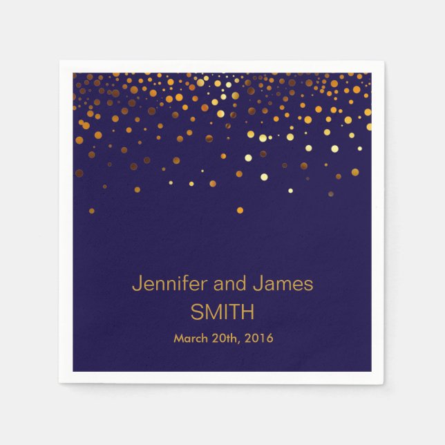 Stylish Wedding Table Blue Gold Conffeti Glitter Paper Napkins (Front)