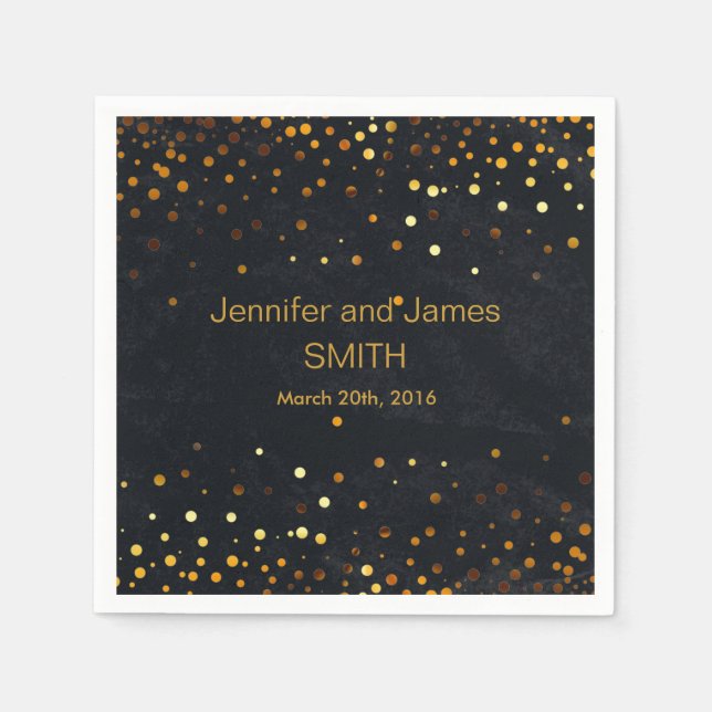 Stylish Wedding Table mini confetti gold Black Napkins (Front)